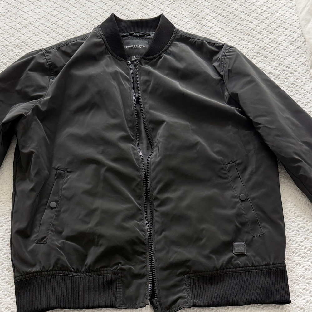 Denim & Flower Classic Black Bomber Jacket